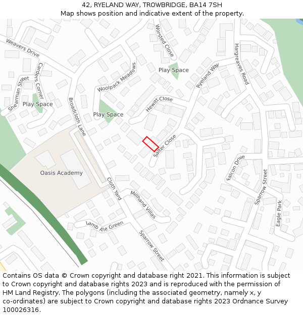 42, RYELAND WAY, TROWBRIDGE, BA14 7SH: Location map and indicative extent of plot