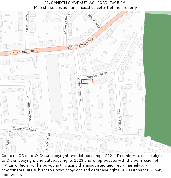42, SANDELLS AVENUE, ASHFORD, TW15 1AL: Location map and indicative extent of plot