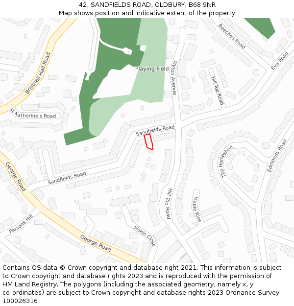 42, SANDFIELDS ROAD, OLDBURY, B68 9NR: Location map and indicative extent of plot