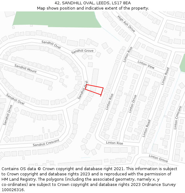 42, SANDHILL OVAL, LEEDS, LS17 8EA: Location map and indicative extent of plot