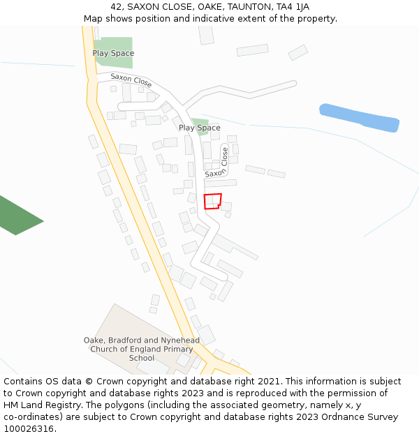 42, SAXON CLOSE, OAKE, TAUNTON, TA4 1JA: Location map and indicative extent of plot