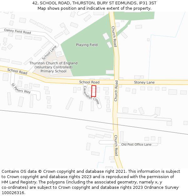 42, SCHOOL ROAD, THURSTON, BURY ST EDMUNDS, IP31 3ST: Location map and indicative extent of plot