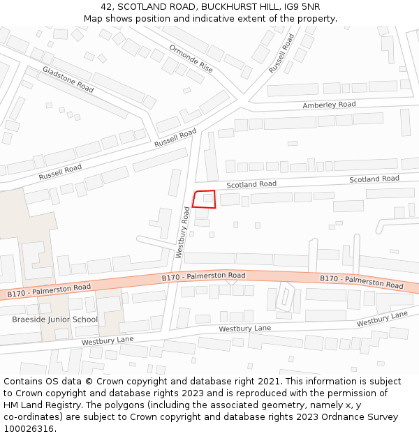 42, SCOTLAND ROAD, BUCKHURST HILL, IG9 5NR: Location map and indicative extent of plot