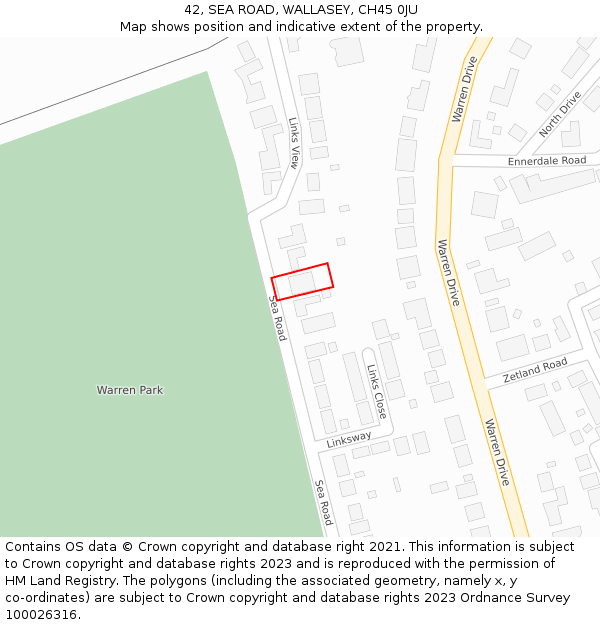 42, SEA ROAD, WALLASEY, CH45 0JU: Location map and indicative extent of plot