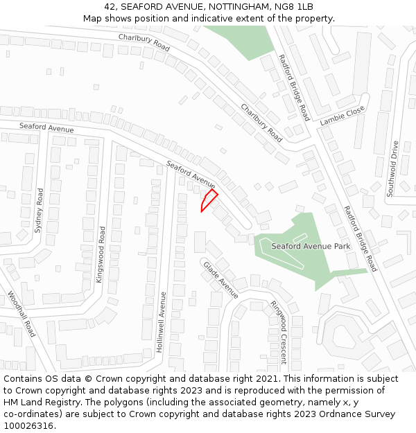 42, SEAFORD AVENUE, NOTTINGHAM, NG8 1LB: Location map and indicative extent of plot