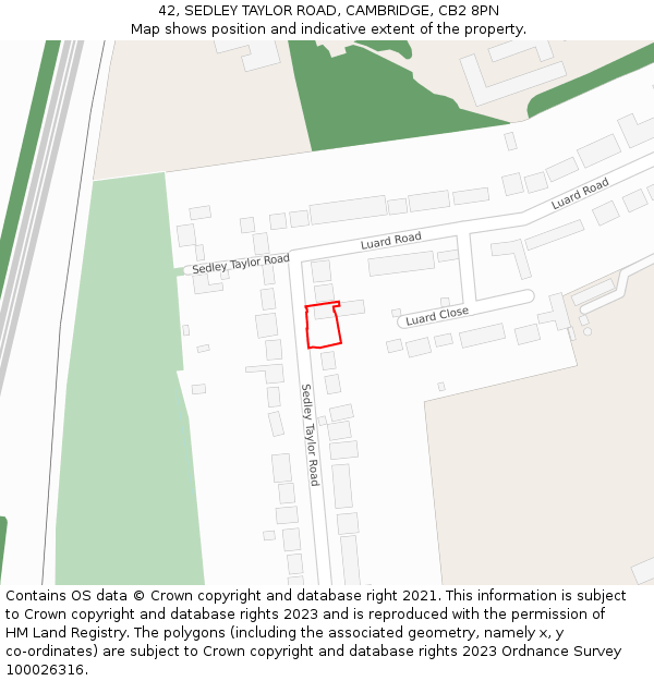 42, SEDLEY TAYLOR ROAD, CAMBRIDGE, CB2 8PN: Location map and indicative extent of plot