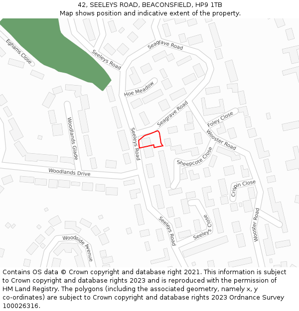 42, SEELEYS ROAD, BEACONSFIELD, HP9 1TB: Location map and indicative extent of plot