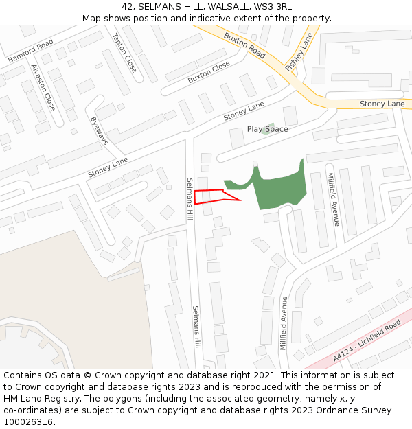 42, SELMANS HILL, WALSALL, WS3 3RL: Location map and indicative extent of plot