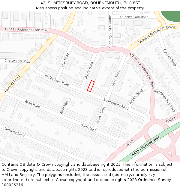 42, SHAFTESBURY ROAD, BOURNEMOUTH, BH8 8ST: Location map and indicative extent of plot