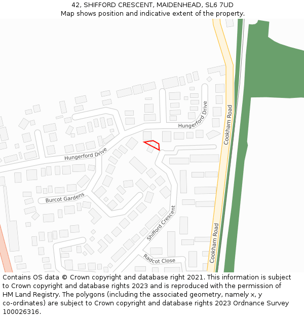 42, SHIFFORD CRESCENT, MAIDENHEAD, SL6 7UD: Location map and indicative extent of plot