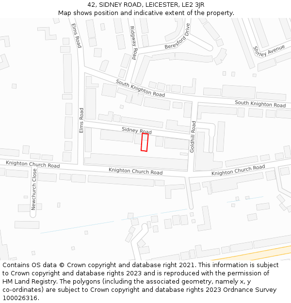 42, SIDNEY ROAD, LEICESTER, LE2 3JR: Location map and indicative extent of plot
