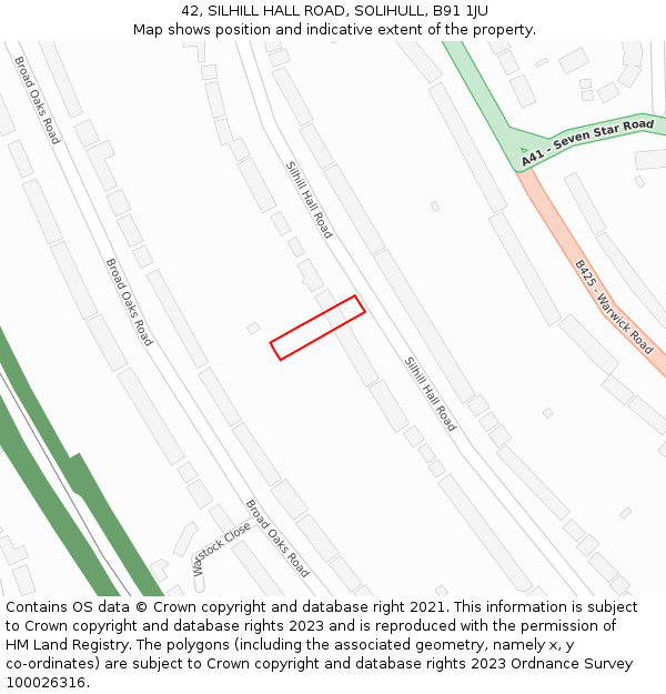 42, SILHILL HALL ROAD, SOLIHULL, B91 1JU: Location map and indicative extent of plot