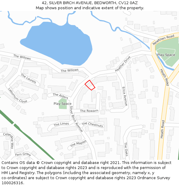 42, SILVER BIRCH AVENUE, BEDWORTH, CV12 0AZ: Location map and indicative extent of plot