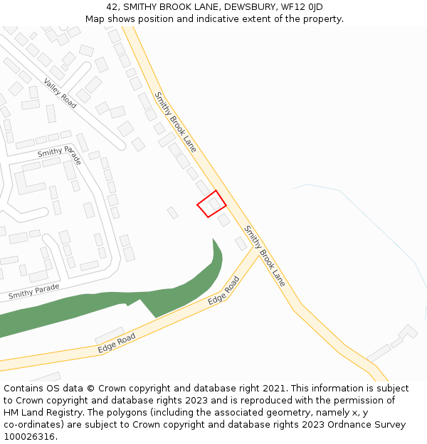 42, SMITHY BROOK LANE, DEWSBURY, WF12 0JD: Location map and indicative extent of plot