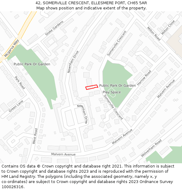 42, SOMERVILLE CRESCENT, ELLESMERE PORT, CH65 5AR: Location map and indicative extent of plot