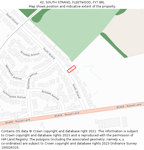 42, SOUTH STRAND, FLEETWOOD, FY7 8RL: Location map and indicative extent of plot