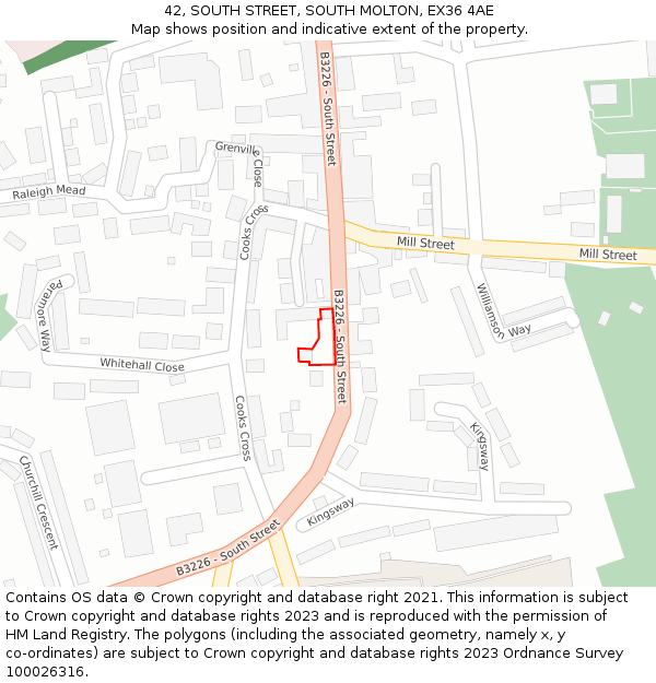 42, SOUTH STREET, SOUTH MOLTON, EX36 4AE: Location map and indicative extent of plot