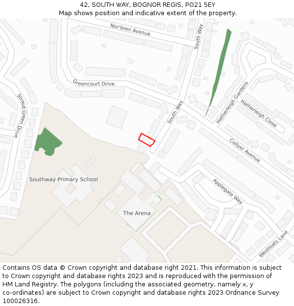 42, SOUTH WAY, BOGNOR REGIS, PO21 5EY: Location map and indicative extent of plot