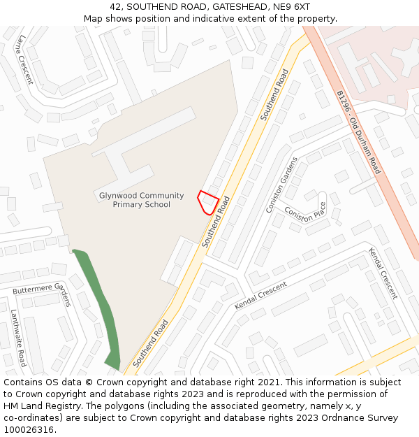 42, SOUTHEND ROAD, GATESHEAD, NE9 6XT: Location map and indicative extent of plot