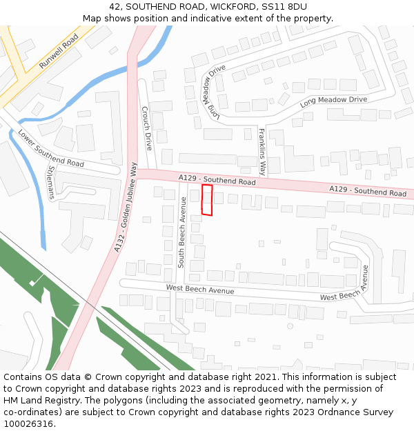42, SOUTHEND ROAD, WICKFORD, SS11 8DU: Location map and indicative extent of plot