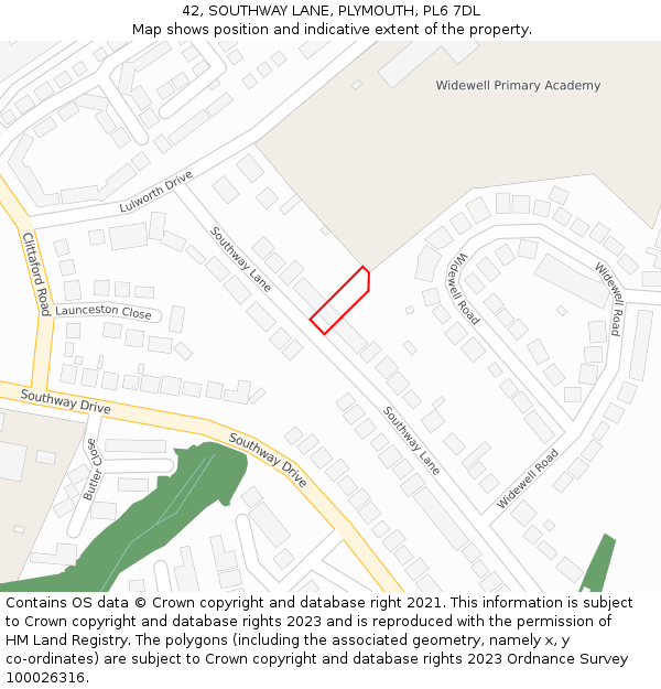 42, SOUTHWAY LANE, PLYMOUTH, PL6 7DL: Location map and indicative extent of plot