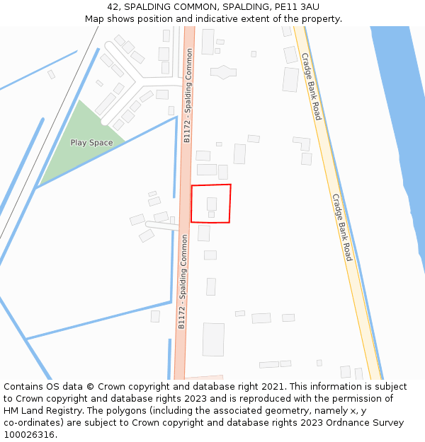 42, SPALDING COMMON, SPALDING, PE11 3AU: Location map and indicative extent of plot