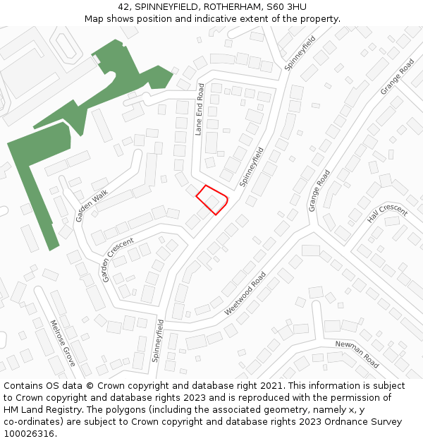 42, SPINNEYFIELD, ROTHERHAM, S60 3HU: Location map and indicative extent of plot