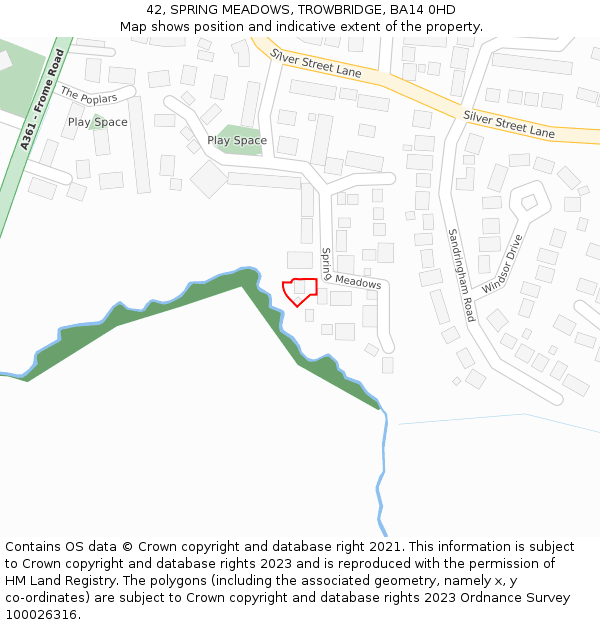 42, SPRING MEADOWS, TROWBRIDGE, BA14 0HD: Location map and indicative extent of plot