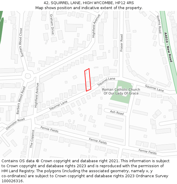 42, SQUIRREL LANE, HIGH WYCOMBE, HP12 4RS: Location map and indicative extent of plot