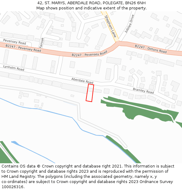 42, ST. MARYS, ABERDALE ROAD, POLEGATE, BN26 6NH: Location map and indicative extent of plot