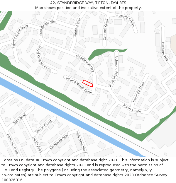 42, STANDBRIDGE WAY, TIPTON, DY4 8TS: Location map and indicative extent of plot