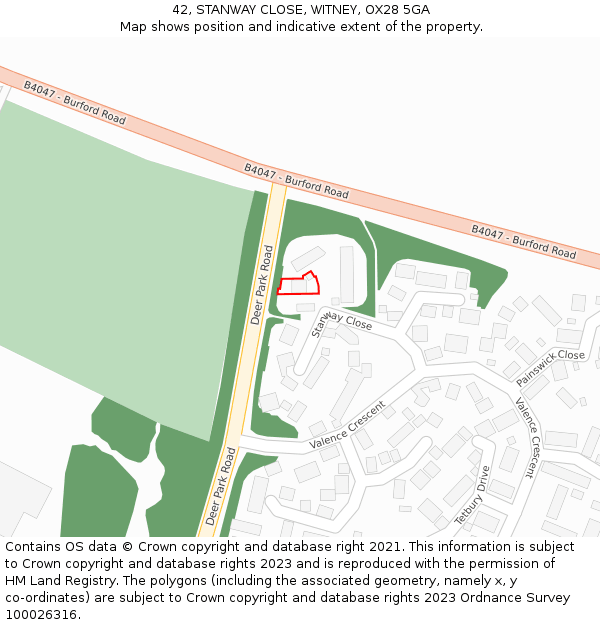 42, STANWAY CLOSE, WITNEY, OX28 5GA: Location map and indicative extent of plot