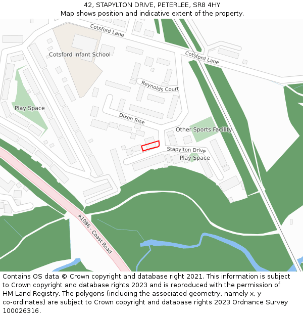 42, STAPYLTON DRIVE, PETERLEE, SR8 4HY: Location map and indicative extent of plot