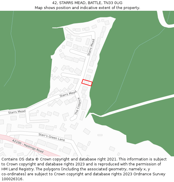 42, STARRS MEAD, BATTLE, TN33 0UG: Location map and indicative extent of plot