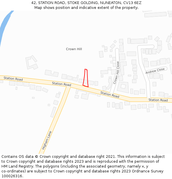 42, STATION ROAD, STOKE GOLDING, NUNEATON, CV13 6EZ: Location map and indicative extent of plot