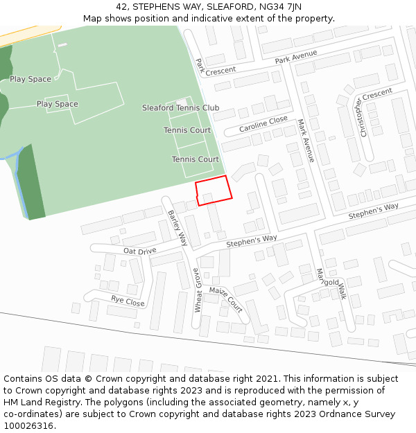 42, STEPHENS WAY, SLEAFORD, NG34 7JN: Location map and indicative extent of plot
