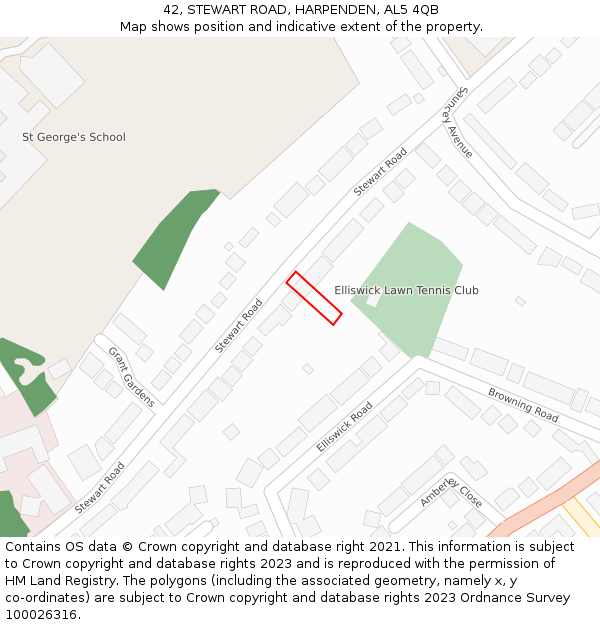 42, STEWART ROAD, HARPENDEN, AL5 4QB: Location map and indicative extent of plot