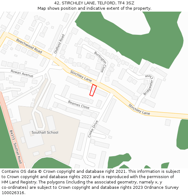 42, STIRCHLEY LANE, TELFORD, TF4 3SZ: Location map and indicative extent of plot