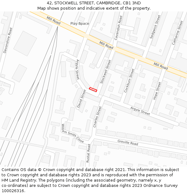 42, STOCKWELL STREET, CAMBRIDGE, CB1 3ND: Location map and indicative extent of plot