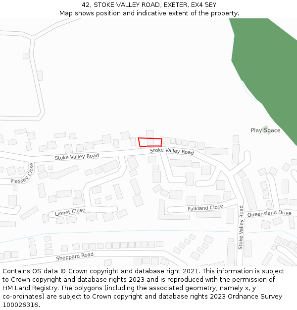 42, STOKE VALLEY ROAD, EXETER, EX4 5EY: Location map and indicative extent of plot