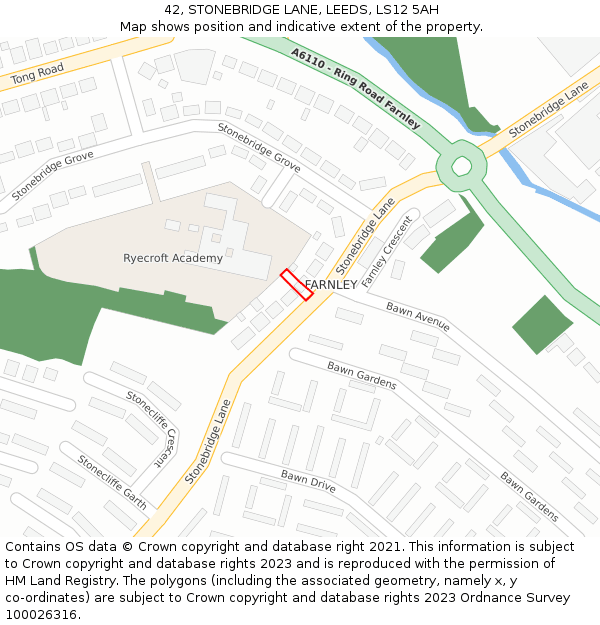 42, STONEBRIDGE LANE, LEEDS, LS12 5AH: Location map and indicative extent of plot