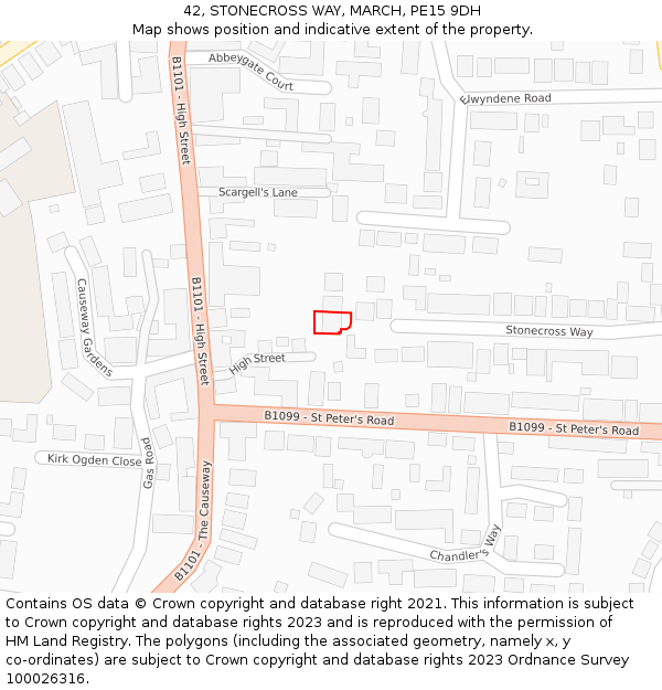 42, STONECROSS WAY, MARCH, PE15 9DH: Location map and indicative extent of plot