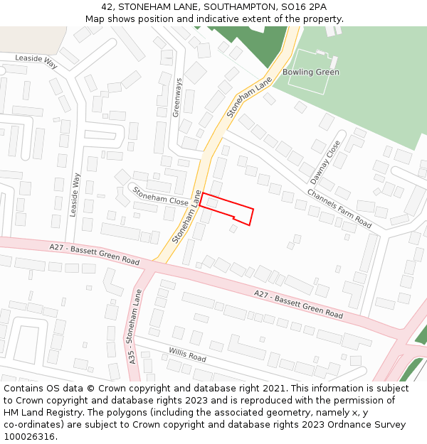 42, STONEHAM LANE, SOUTHAMPTON, SO16 2PA: Location map and indicative extent of plot