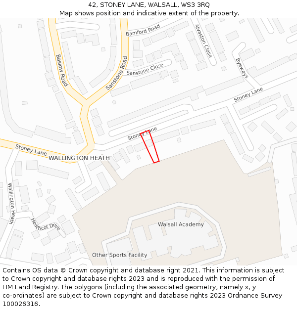 42, STONEY LANE, WALSALL, WS3 3RQ: Location map and indicative extent of plot