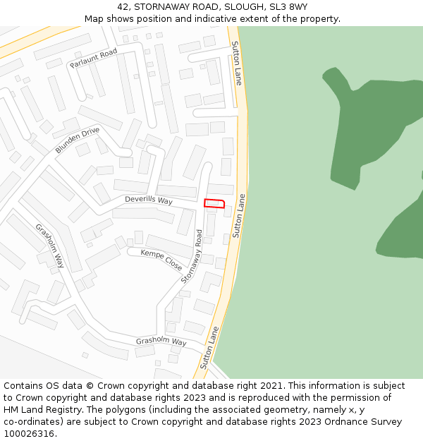 42, STORNAWAY ROAD, SLOUGH, SL3 8WY: Location map and indicative extent of plot