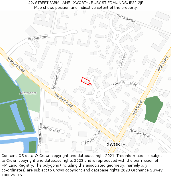 42, STREET FARM LANE, IXWORTH, BURY ST EDMUNDS, IP31 2JE: Location map and indicative extent of plot