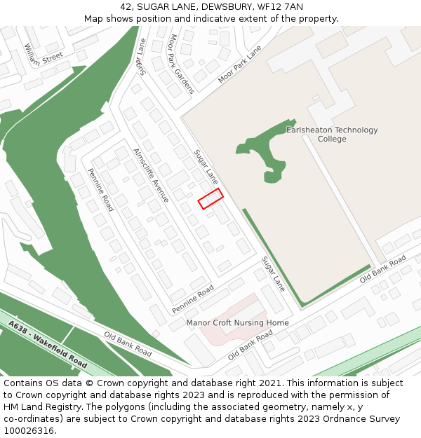 42, SUGAR LANE, DEWSBURY, WF12 7AN: Location map and indicative extent of plot