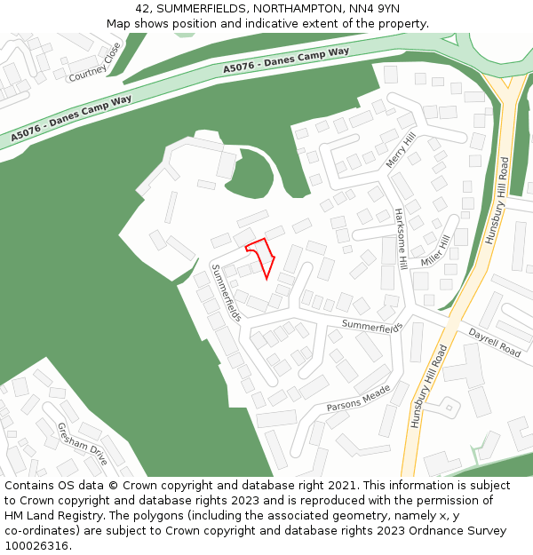 42, SUMMERFIELDS, NORTHAMPTON, NN4 9YN: Location map and indicative extent of plot