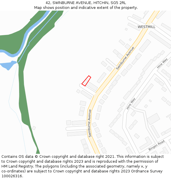 42, SWINBURNE AVENUE, HITCHIN, SG5 2RL: Location map and indicative extent of plot