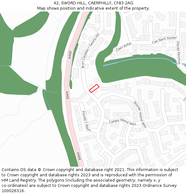 42, SWORD HILL, CAERPHILLY, CF83 2AG: Location map and indicative extent of plot